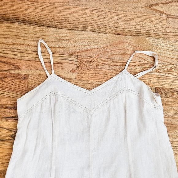 JSONG Size 16 White Linen Sun Dress Lace and Ruffle Details Tank Sleeves Zip - Picture 3 of 7